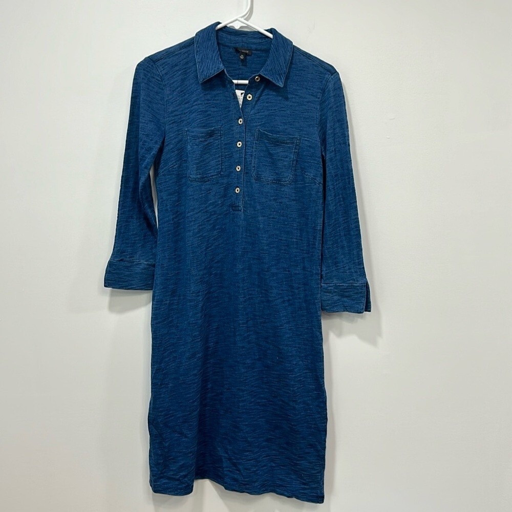 Talbots Womens Shirt Dress XS Blue Knee Length 1/5 Button Cotton Pocket Career
